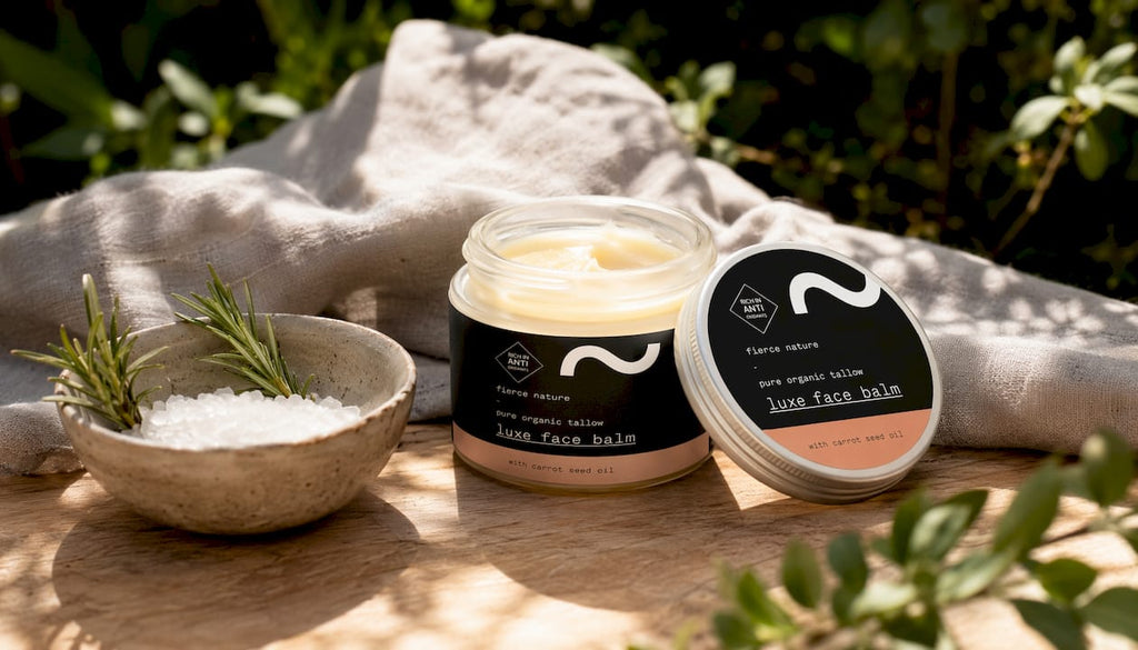 Luxury face balm jar with natural spa props