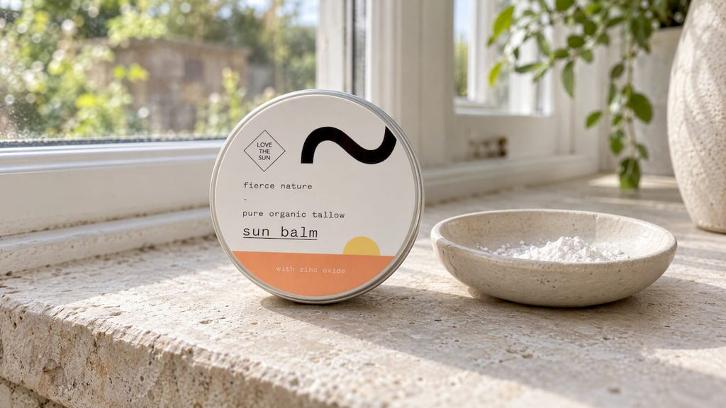 Fierce Nature sun balm beside zinc oxide